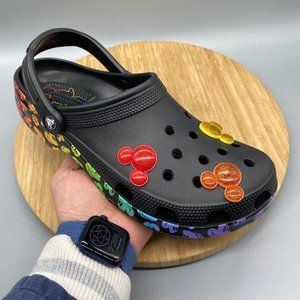 Crocs Shoes Mens 9 Womens 11 Disney Rainbow Pride Celebration Mickey Black